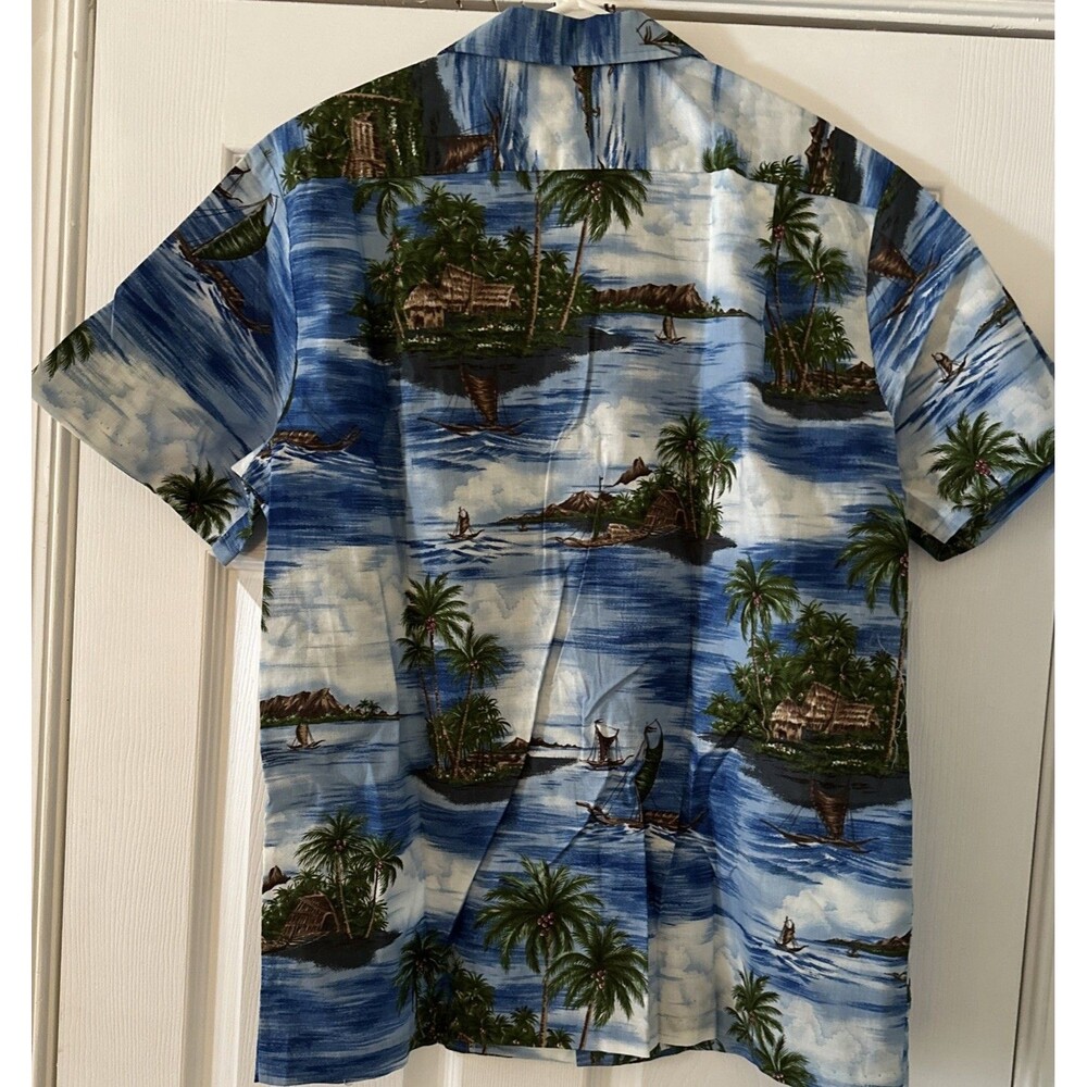 RJC Made in Hawaii Aloha Shirt Men’s L Blue Tropical Print 100% Cotton